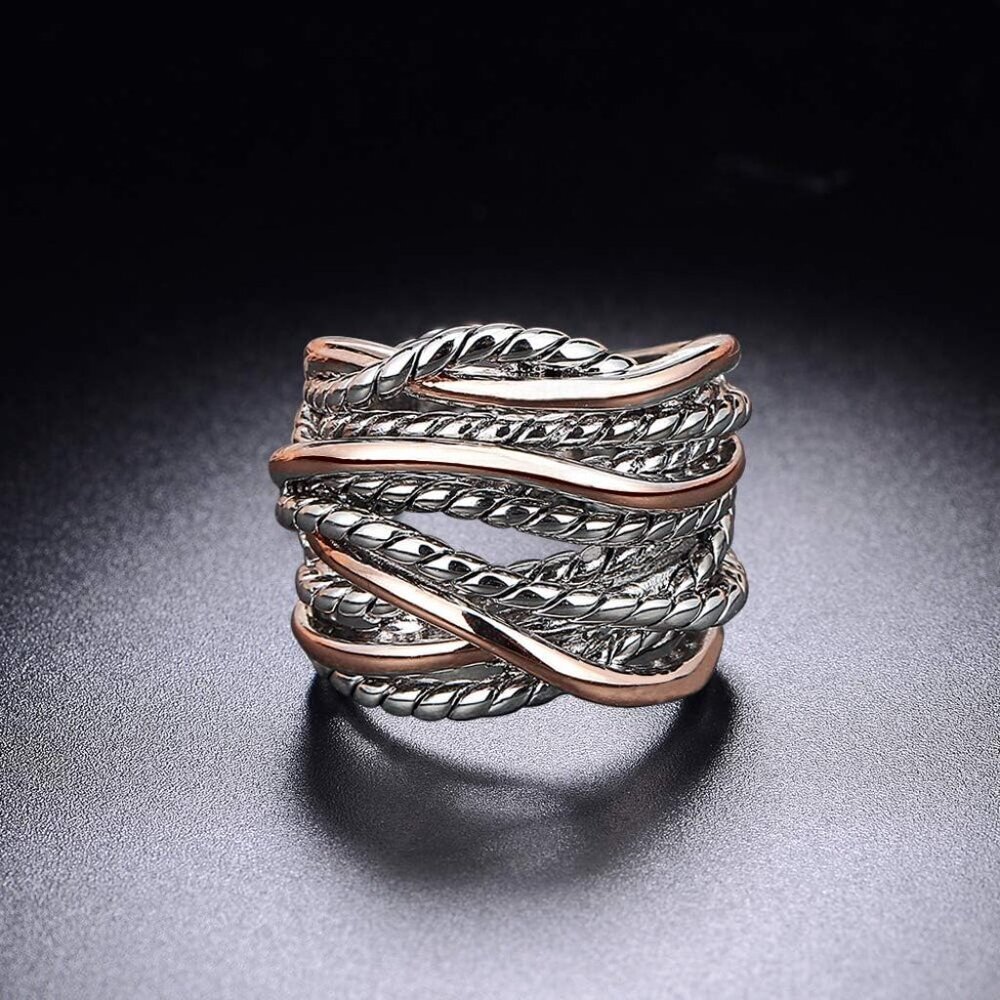 Wide Band Rings Twisted Rope Ring Two-Tone Mixed Metal Braided Statement Rings F - Picture 6 of 6